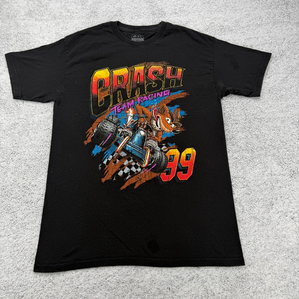 Crash Bandicoot Racing Shirt Men Medium Black Nitro Fueled 99 Video Game Tee CTR